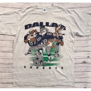 VTG 90s Dallas Cowboys Shirt Sz L Looney Tunes Taz Bugs Bunny Single Stitch NFL